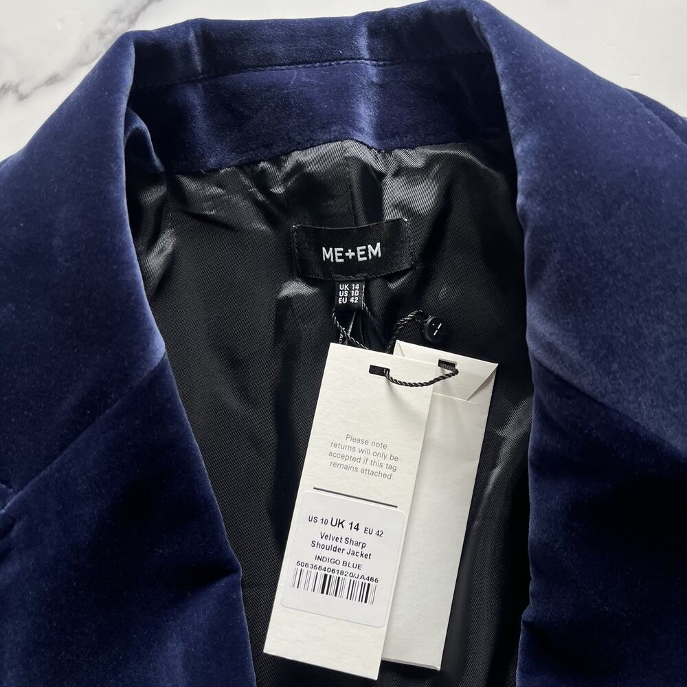 ME+EM Velvet Sharp Shoulder Blazer Indigo Blue Sz 10 - Picture 3 of 14